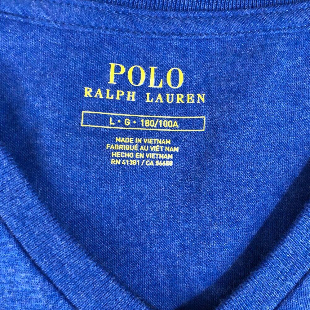 Polo Ralph Lauren Shirt Mens Large Blue V-Neck Logo Preppy Tee Solid Pony Golf - Picture 3 of 7